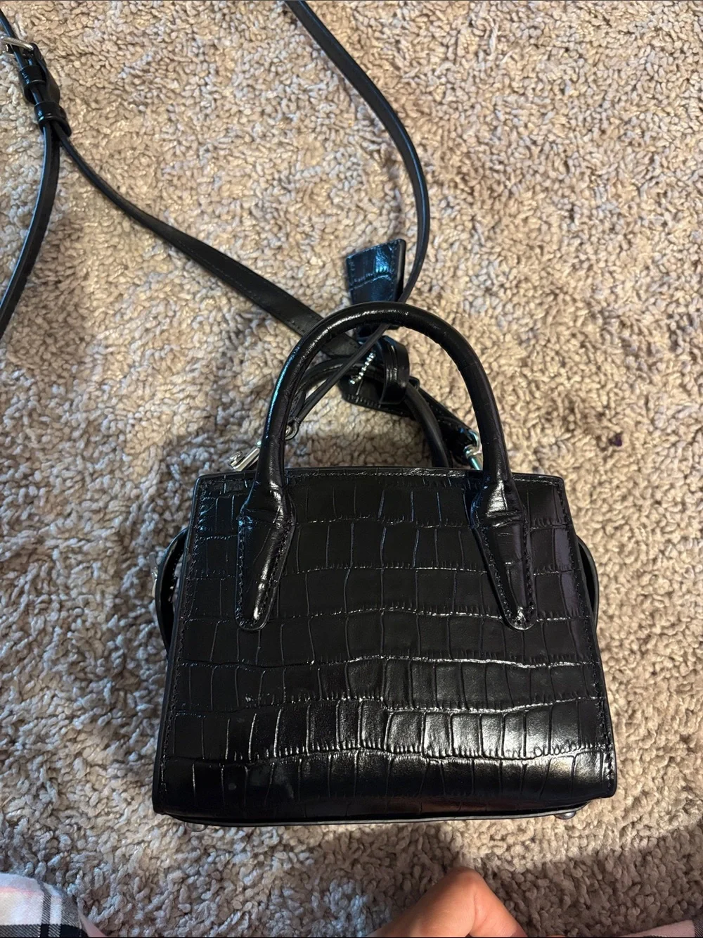 Coach Black Croc-Embossed Mini Katy Satchel